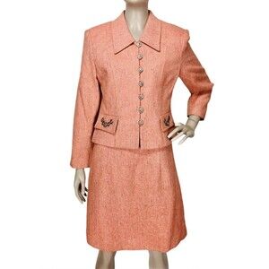 Vintage 70s Orange Rainbow Flecked Tweed Blazer & A-Line Skirt Suit S/M NEW